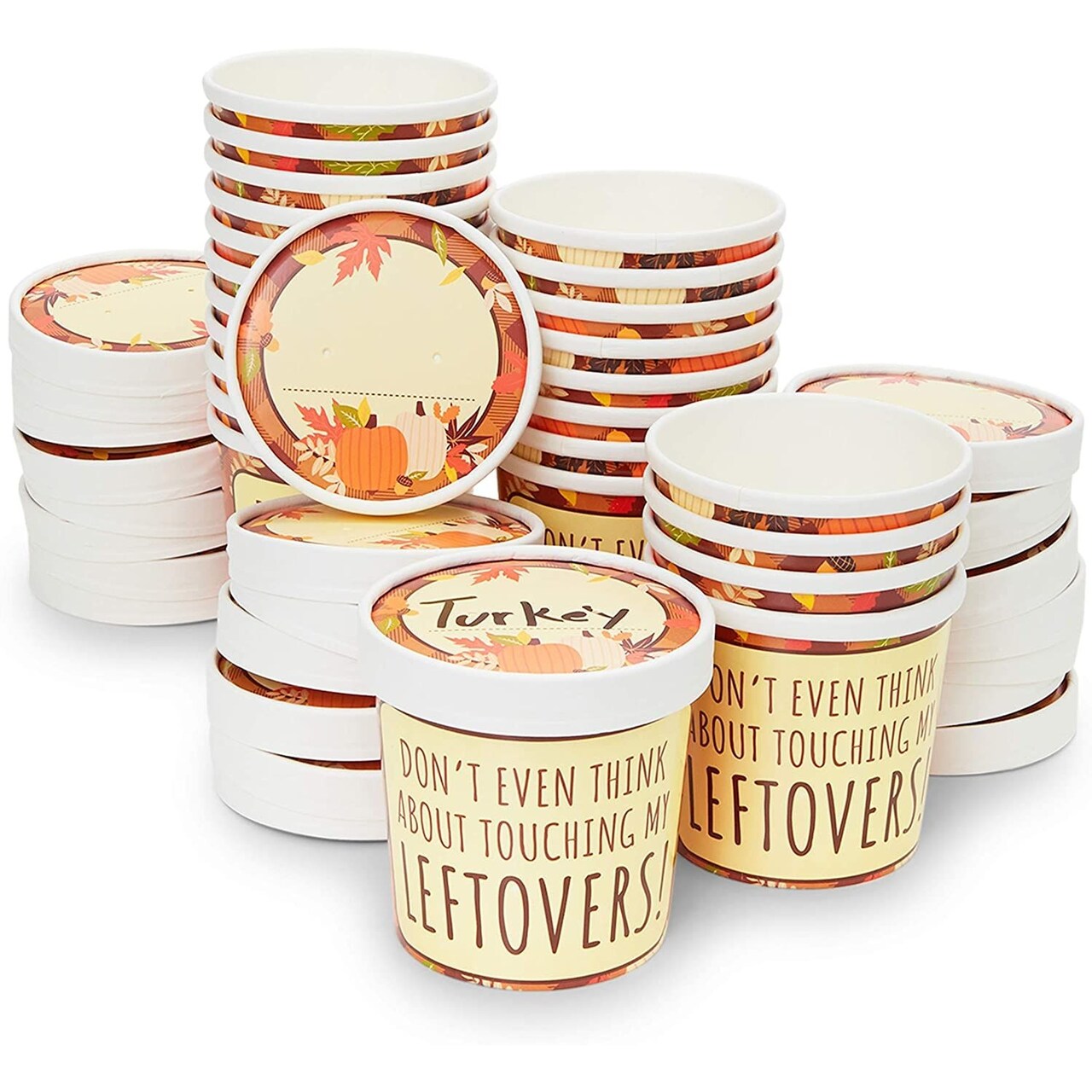 Sparkle and Bash 24 Pack Thanksgiving Leftover Containers with Lids, 12 oz Kraft Paper To-Go Cups for Hot and Cold Food, Disposable Fall Food Containers for Soups, Sides, and Desserts